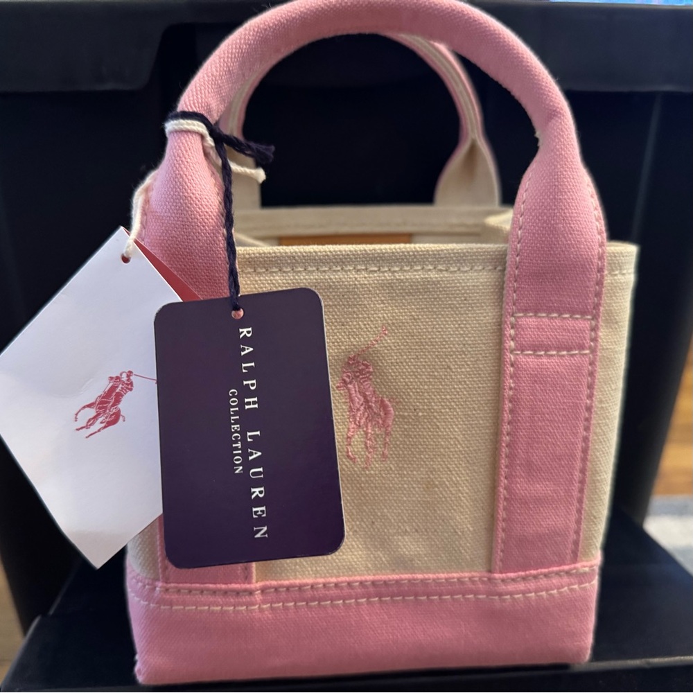 Ralph Lauren Vintage NWT Mini Pink Logo Canvas Tote Bag Purse
